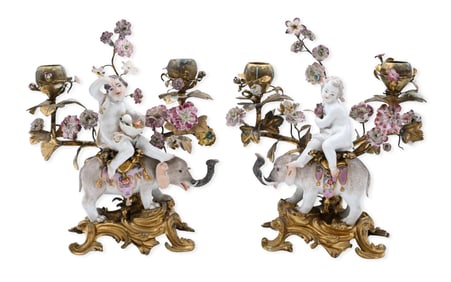 Pair of Meissen Continental Porcelain and Ormolu Figural Candelabra