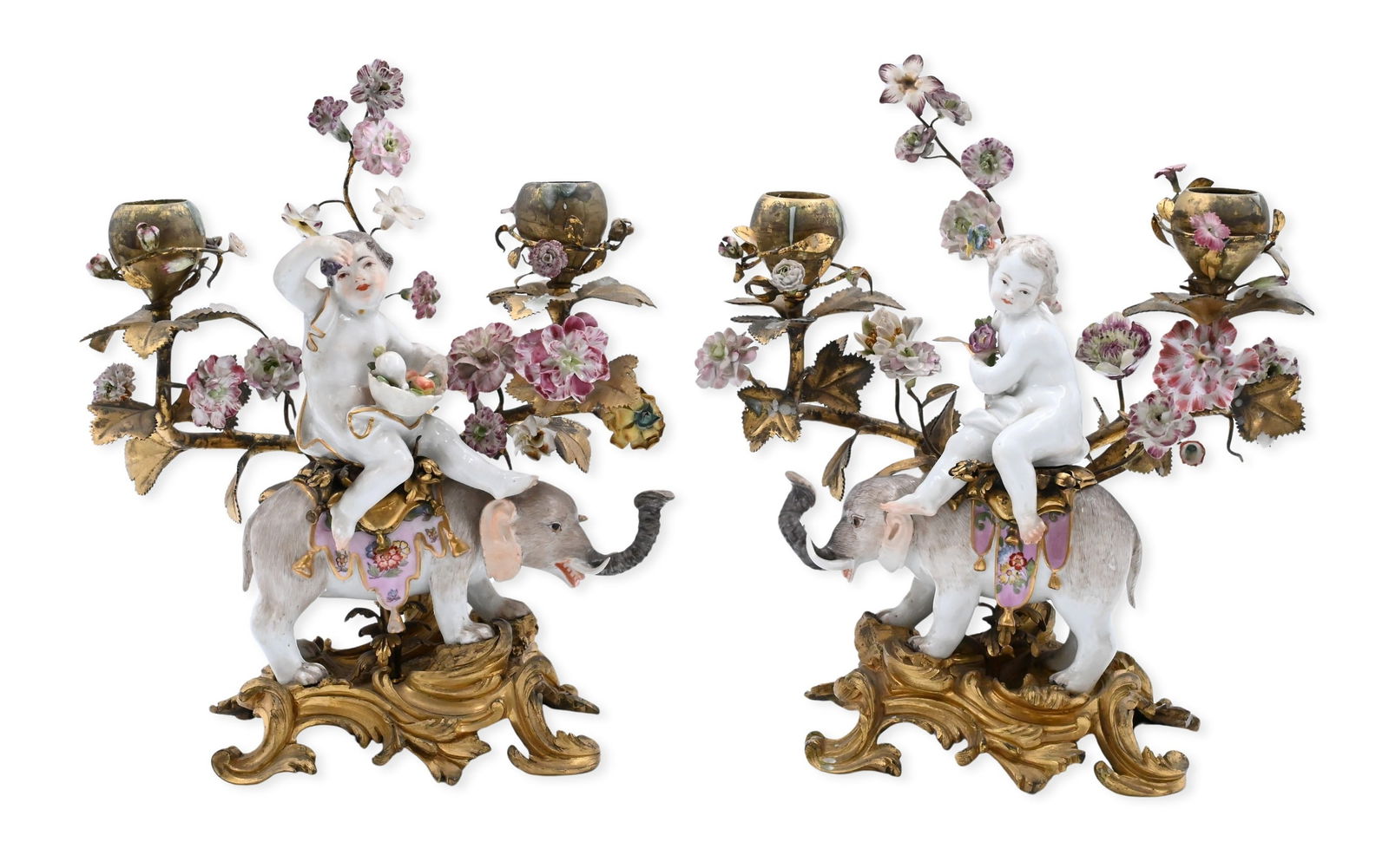 Pair of Meissen Continental Porcelain and Ormolu Figural Candelabra (1 of 10)