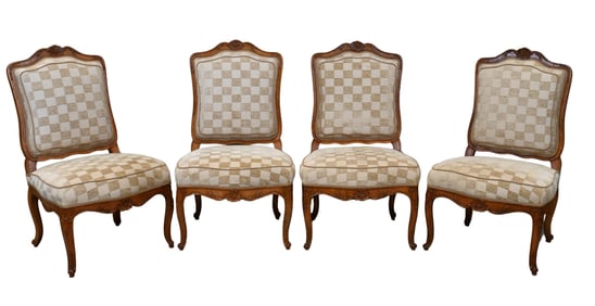 Set of Four Louis XV Carved Walnut Side Chairs