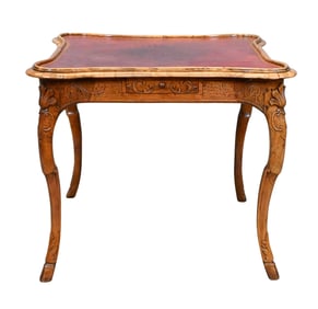 Louis XV Walnut Games Table with Tooled Leather Top