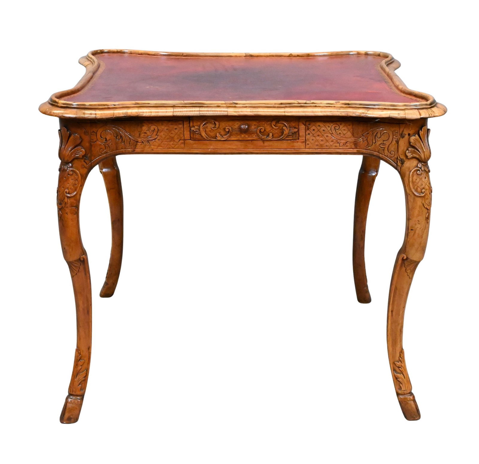 Louis XV Walnut Games Table with Tooled Leather Top (1 of 6)