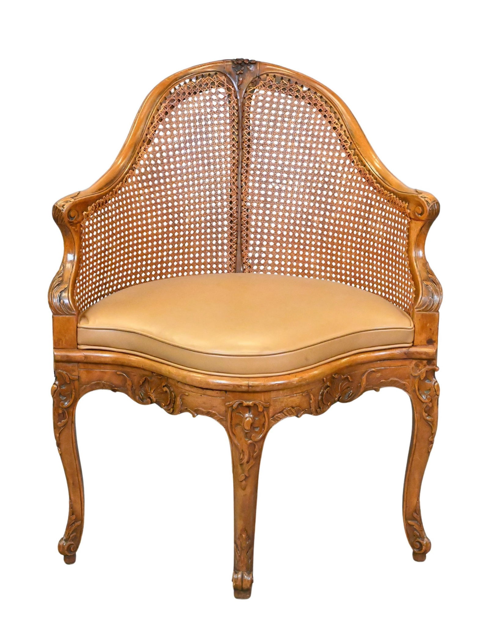 Carved Walnut Caned Fauteuil De Bureau D'époque Louis XV Chair (1 of 6)