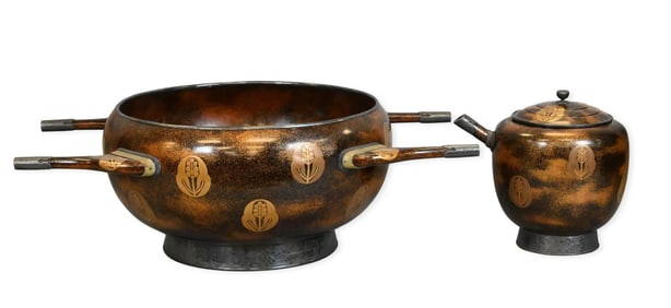 Japanese Lacquer Tsunoda Rai Basin and Matching Ewer with Silver Mounts (Late 18th Century)