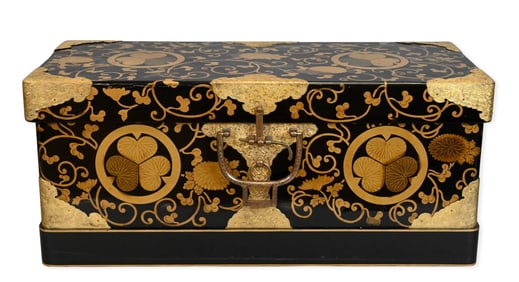 Japanese Bronze-Mounted Lacquered Hasami-Bako Robe Chest / Box