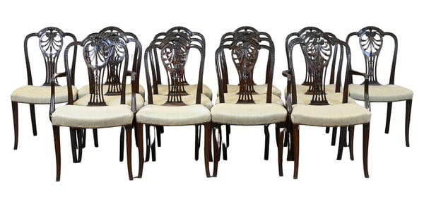 Set of Fourteen Adams Carved Mahogany Dining Chairs