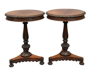 Pair of Anglo-Indian Padauk Wood Tilt-Top Tables