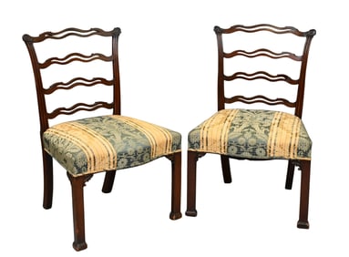 Pair of Chippendale Carved Mahogany Ladderback Side Chairs