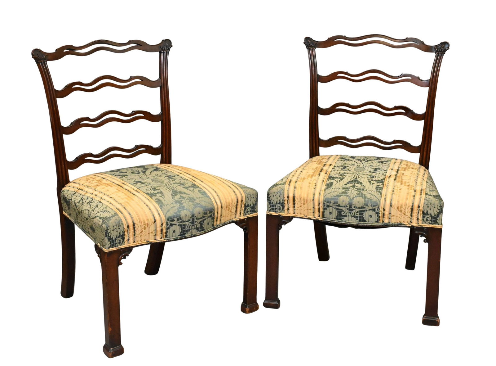 Pair of Chippendale Carved Mahogany Ladderback Side Chairs (1 of 6)