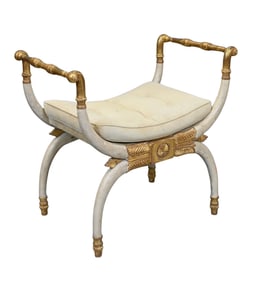 Regency White-Painted & Gilt Curule Form Bench, Circa 1820