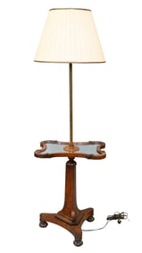 William IV Yew Wood Pole Screen Converted to Floor Lamp