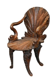 Venetian Carved Oak Grotto Armchair