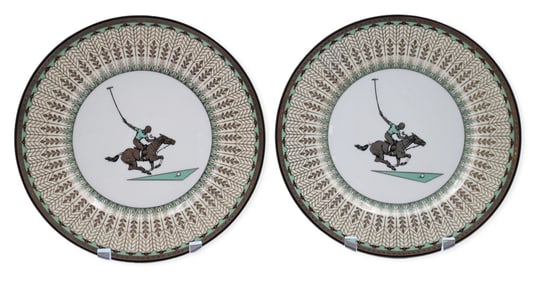 Set of Twelve Lenox Art Deco “Polo Player” Porcelain Dinner Plates
