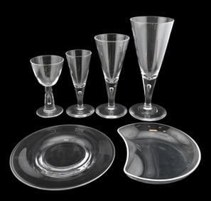 61 Piece Grouping of Steuben and Lalique Crystal Stemware