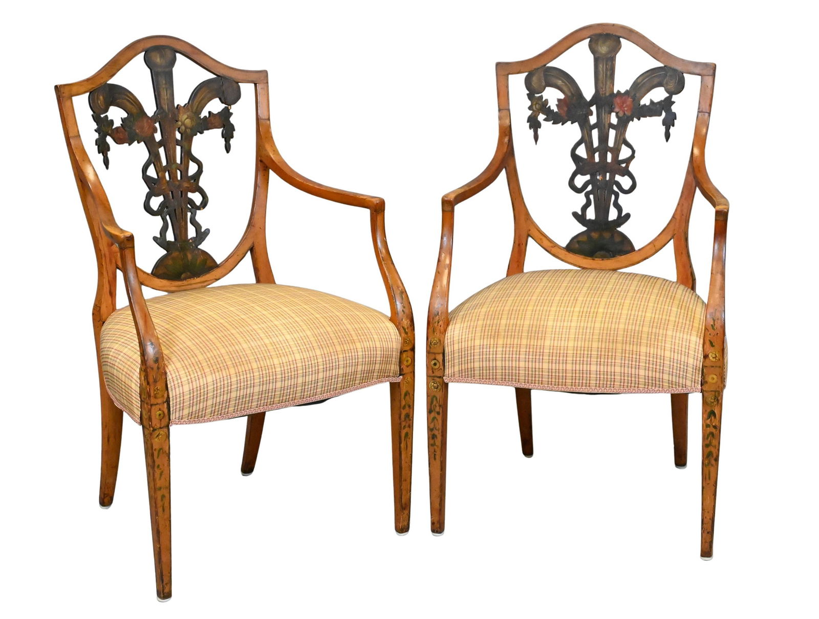 Pair of George III Satinwood Armchairs with Painted Backsplash (1 of 8)