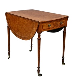 In the Manner of John Linnell English Burl Ash, Rosewood, and Tulipwood Banded Pembroke Table