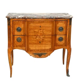 Louis XVI Kingwood and Marquetry Marble-Top Commode