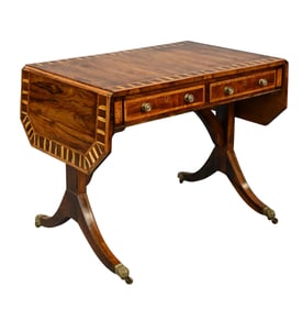 Regency Rosewood Sofa Table with Inlaid Border