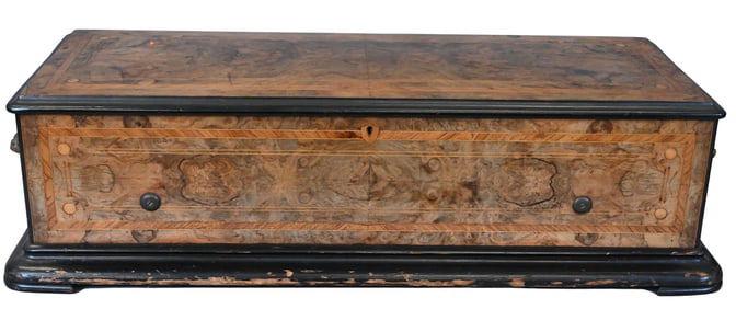 Burl Wood Coin-Operated 8-Tune Cylinder Music Box