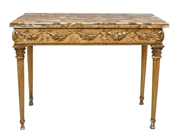 Louis XVI Giltwood Console Table With Breccia Marble Top