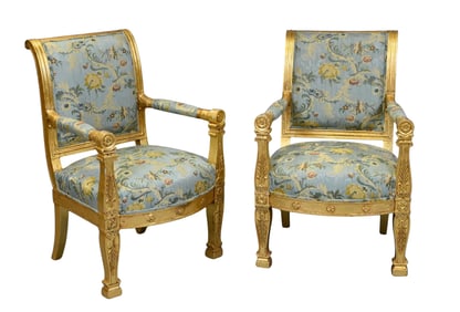 Pair of French Consulate Gilt Armchairs