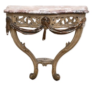 Louis XV Gray-Painted and Parcel-Gilt Console Table with Marble Top
