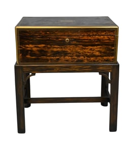 English Brass-Bound Coromandel Fitted Lap Desk on Stand