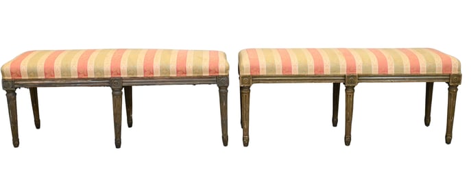 Pair of Louis XVI Green and Gray-Painted Banquette Benches