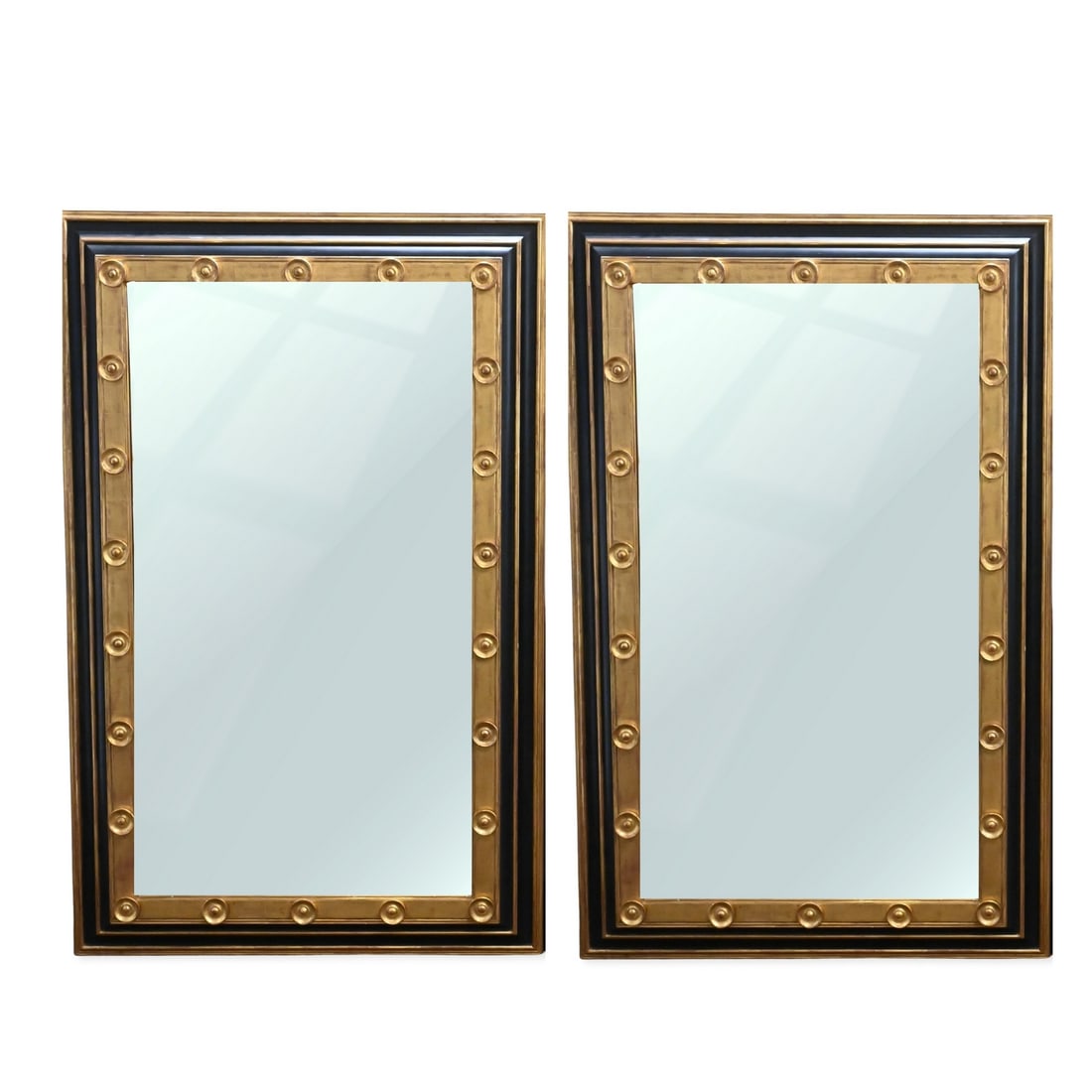 Near Pair of French Art Moderne Gilt and Ebonized Mirrors (1 of 11)