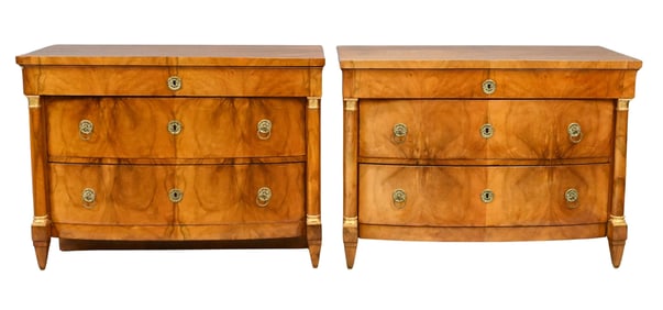 Pair of Austrian Biedermeier Burl Walnut Commodes