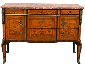 Louis XVI Marquetry and Gilt-Bronze Marble-Top Commode