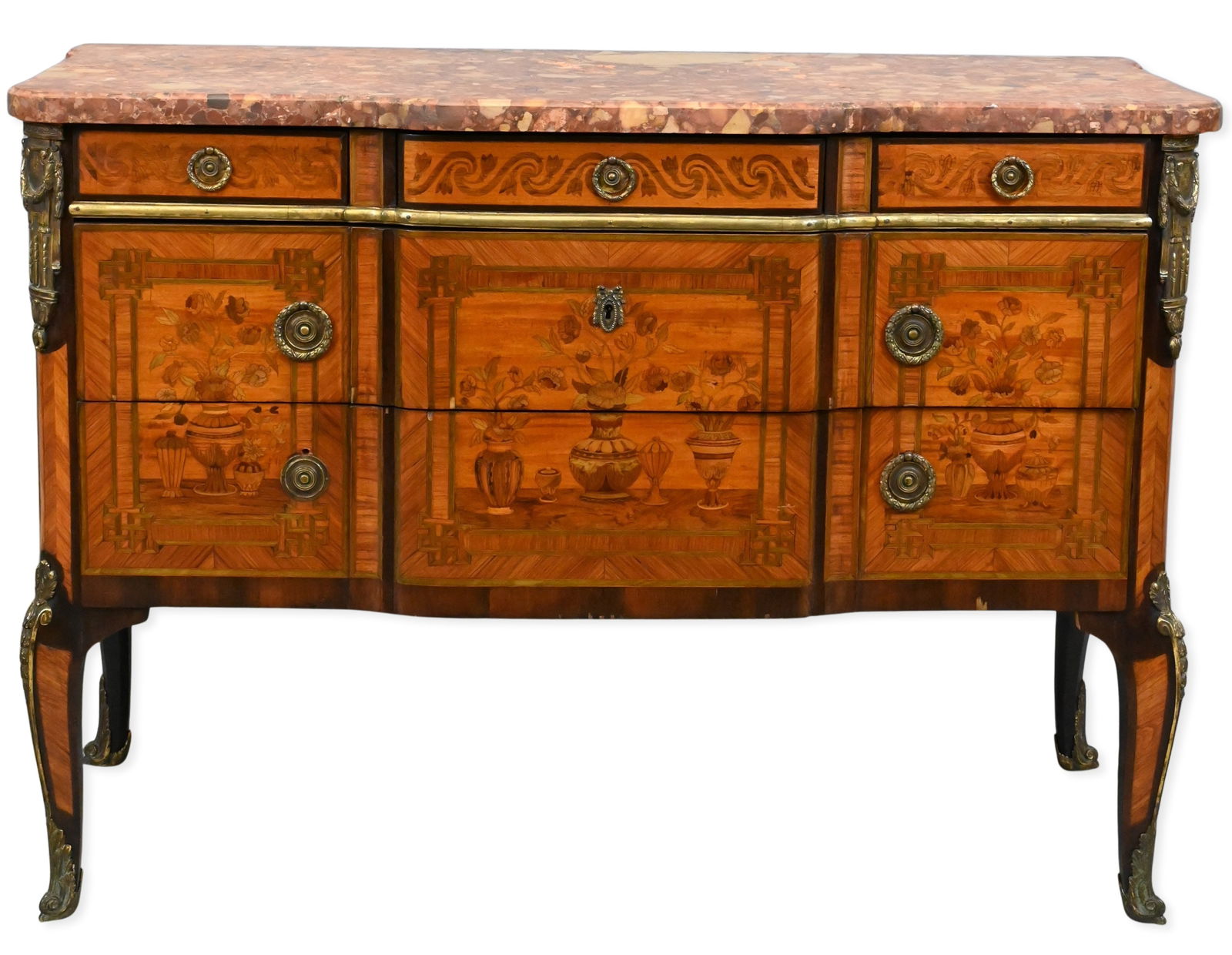 Louis XVI Marquetry and Gilt-Bronze Marble-Top Commode (1 of 6)