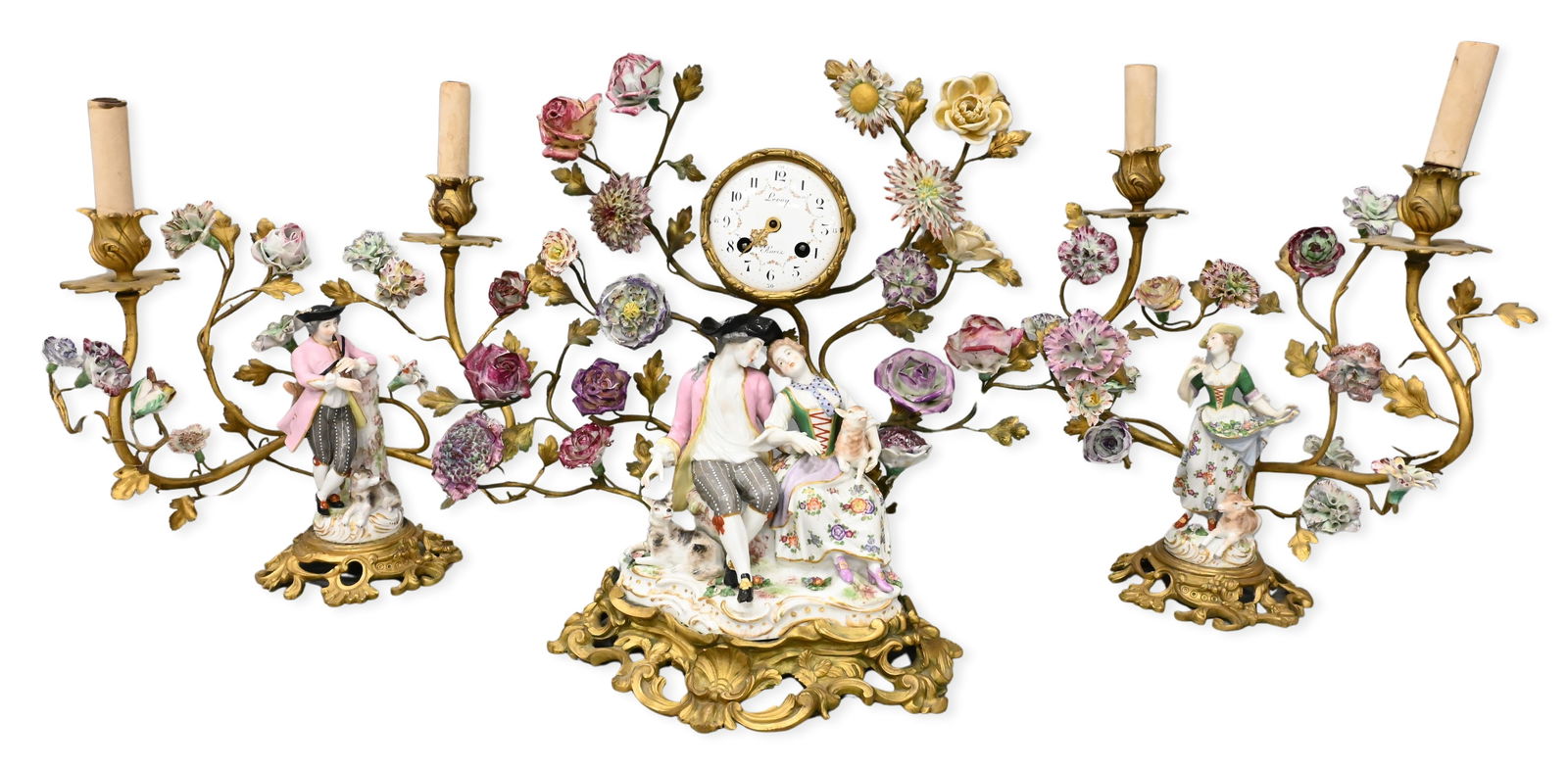 Three Piece Louis XV Gilt-Metal and Meissen Porcelain Garniture de Cheminée (1 of 12)