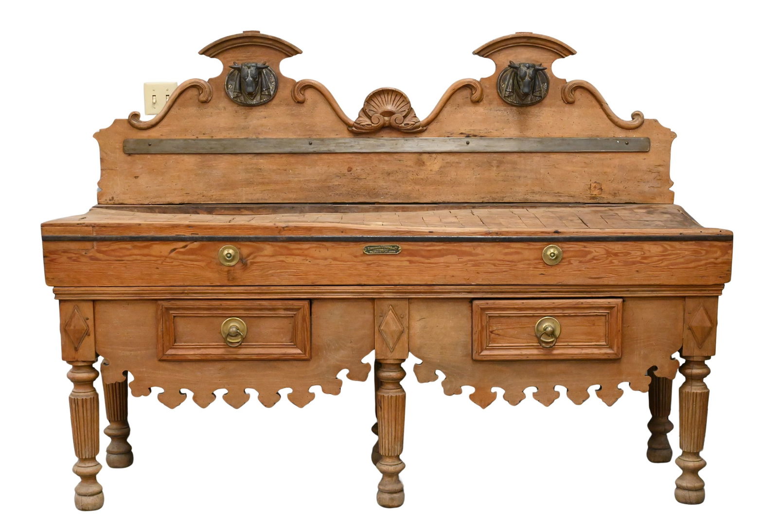 Large French Établissements Vergne & Cie Butcher’s Block Table, 19th Century (1 of 8)