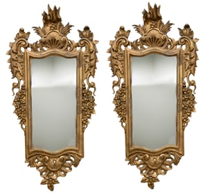 Pair of Italian Carved and Giltwood Mirrors