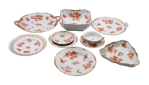 67 Piece Assembled Herend Rust "Chinese Bouquet”, or Apponyi Orange pattern, Porcelain Tea Ser