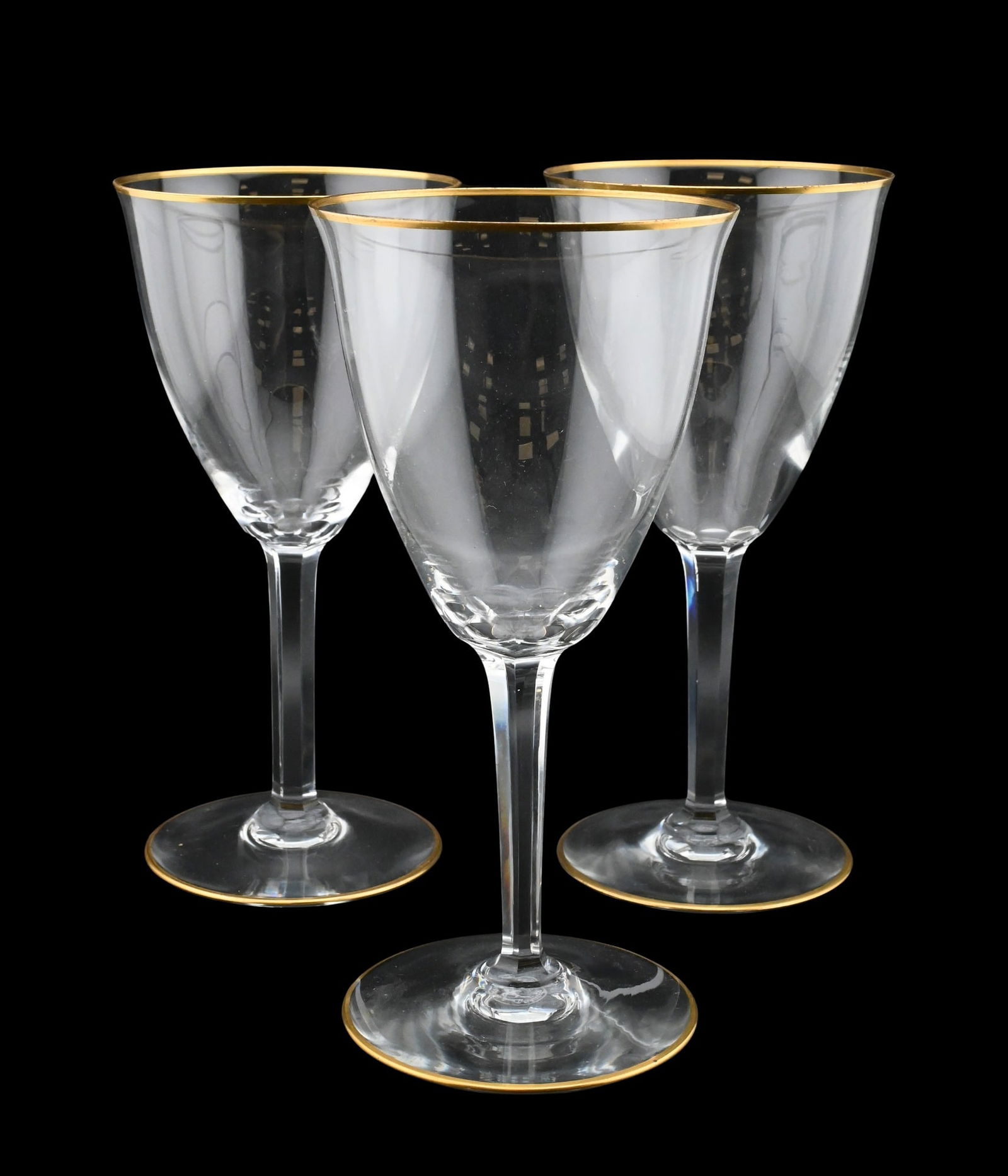 Set of Twenty-Four Baccarat Signed Crystal Wine/Water Goblets with Gilt Rims (1 of 9)