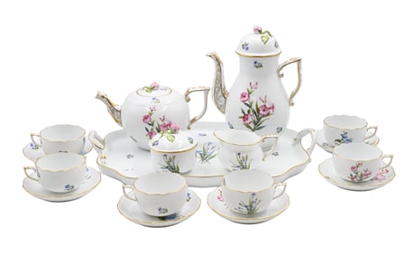 17 Piece Herend “Bermuda” Pattern Tea and Coffee Service