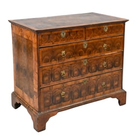 William & Mary Oyster-Veneered Walnut Chest of Drawers