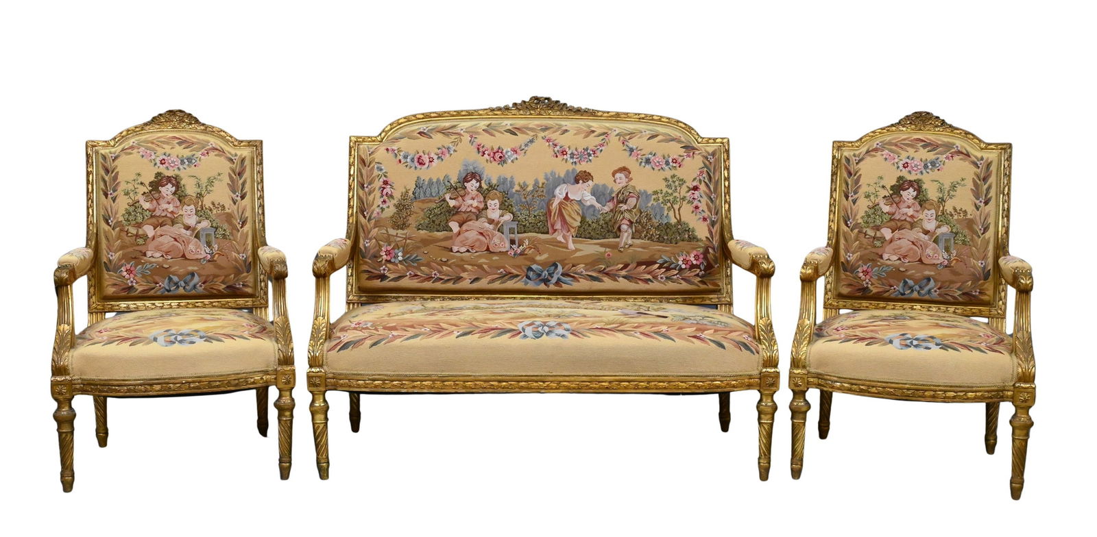 Louis XVI Giltwood Settee and Pair of Fauteuils (1 of 6)