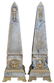 Pair of Marble and Gilt-Bronze Mounted Obelisks