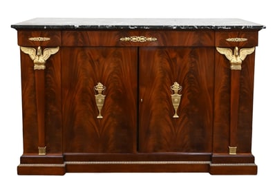 French Empire Mahogany and Ormolu-Mounted Marble-Top Cabinet