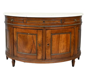 Louis XVI Provincial Fruitwood D-Form Marble-Top Side Cabinet