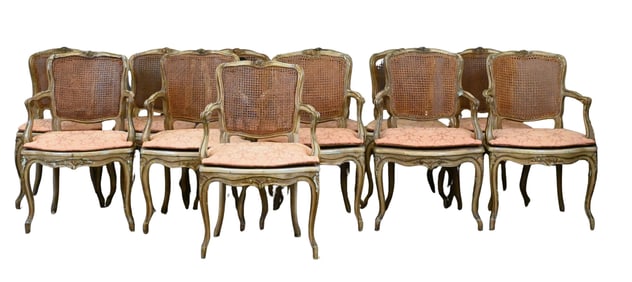 Set of Twelve Louis XV Carved and Painted Chairs