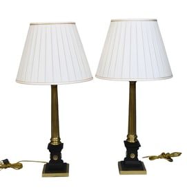 Pair of English Corinthian Column Lamps (English, Late 19th Century)