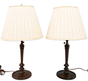 Pair of George II Mahogany Candlesticks, Now Wired as Lamps (English, Late 18th Century)