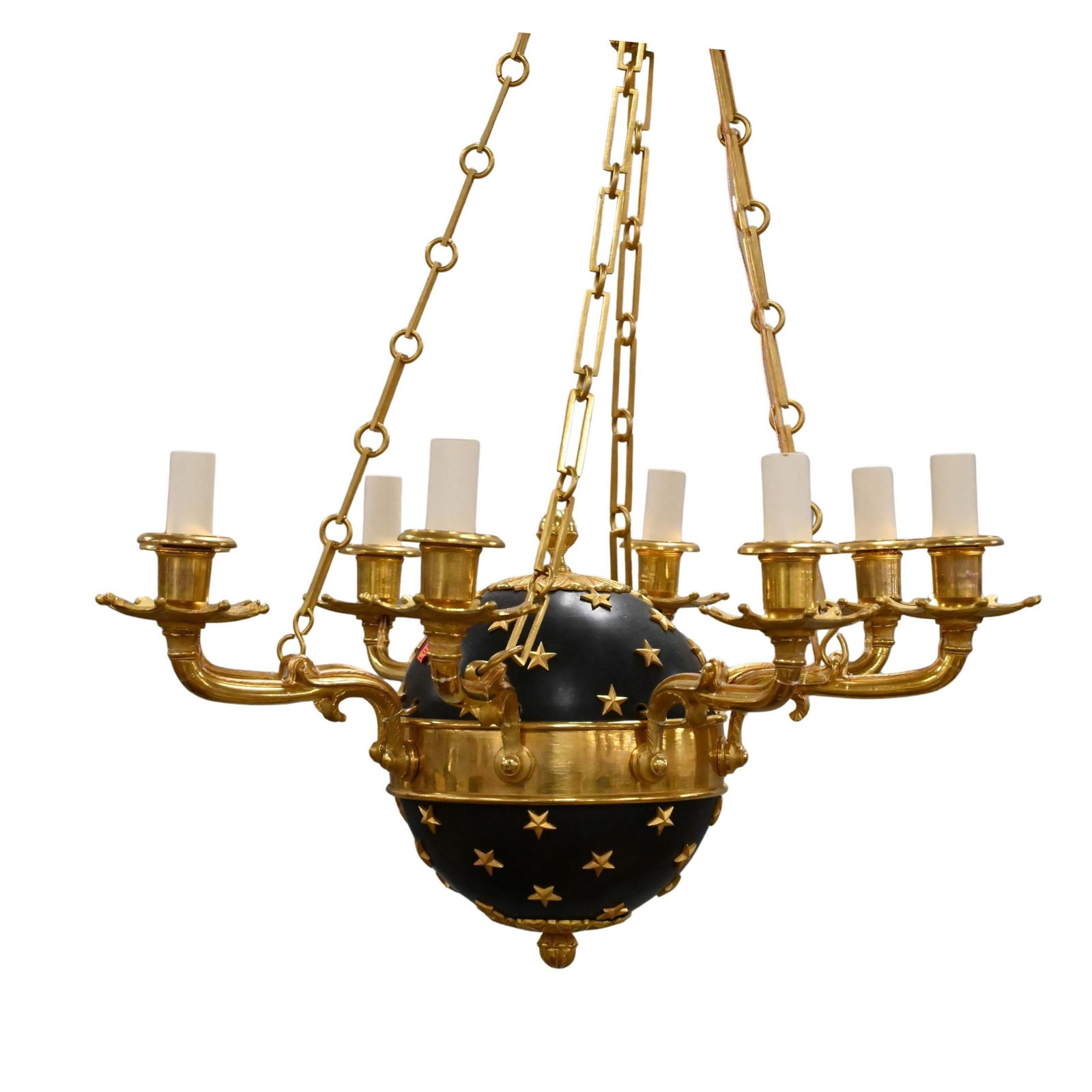 Empire Gilt-Metal Chandelier with Patinated Bronze Globe and Stars (1 of 6)
