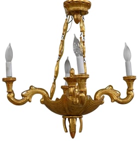 Biedermeier Carved & Gilt Lindenwood Four-Arm Chandelier