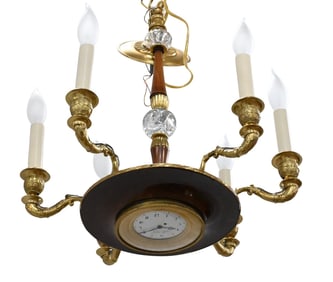 Rare Six-Arm Gilt-Bronze Chandelier with Clock