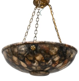 Dark Alabaster Mosaic Pendant Dish Fixture (France, circa 1900)