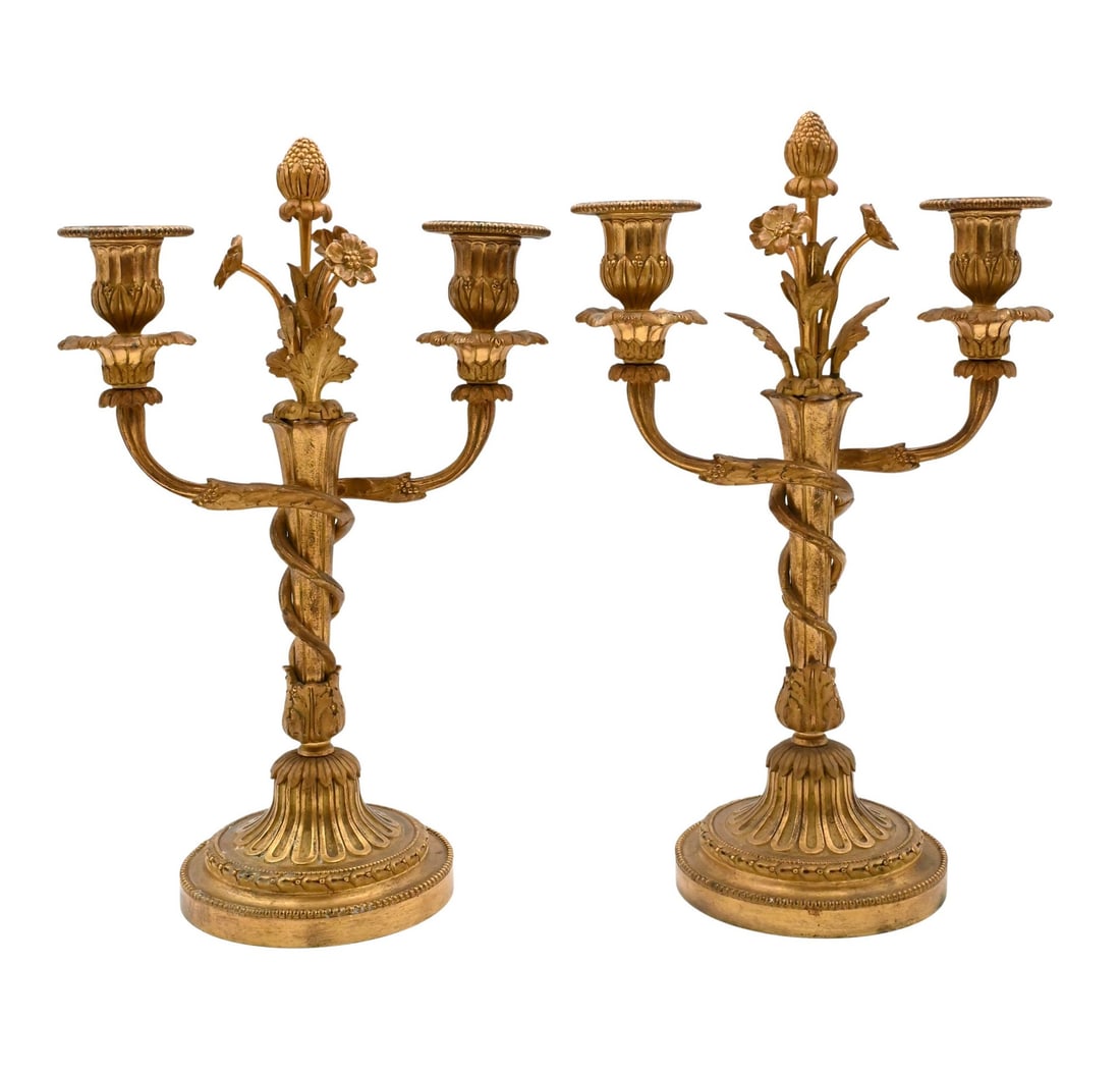 Pair of Eugène Bazart Louis XVI Gilt Bronze Two-Light Candelabra (1 of 4)